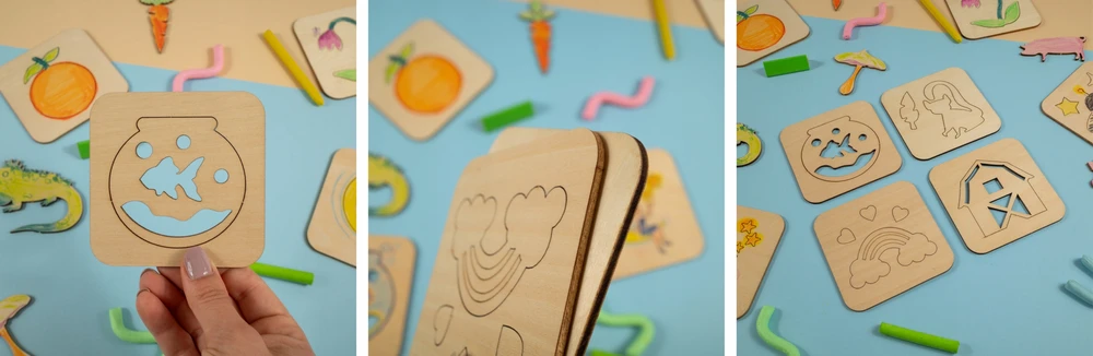 Nakleo MEDINIAI PIEŠYMO ŠABLONAI Kūrybinis ūkis MONTESSORI Mokymasis vaikams
