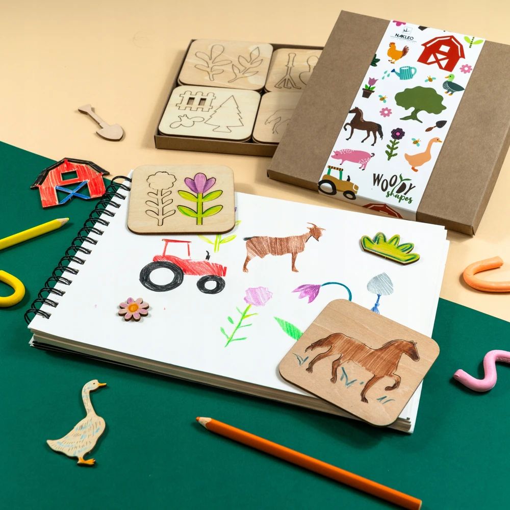 Nakleo MEDINIAI PIEŠYMO ŠABLONAI Kūrybinis ūkis MONTESSORI Mokymasis vaikams