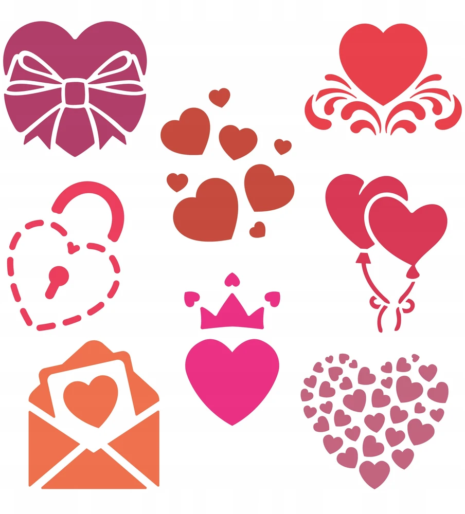 Nakleo ŠABLONAI piešimui ir tapybai vaikams 8 vnt. RINKINYS Hearts Love