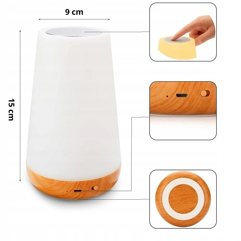 Bez Marki Naktinė lempa LED WIELOKOLOROWA USB Pultas DOTYK ŁADOWANA 13 KOLORÓW