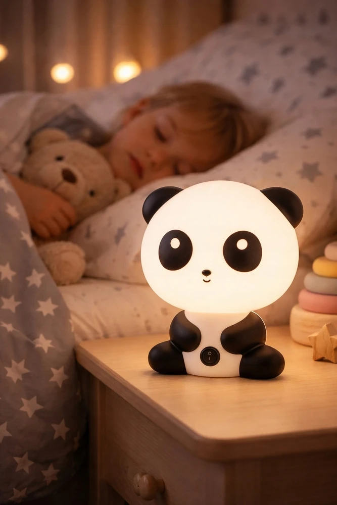 NAKTINIS LEMPAS VAIKAMS BERNIUKAI MERGAITĖS PANDA ANT STALO DOVANA 3D meškiukas