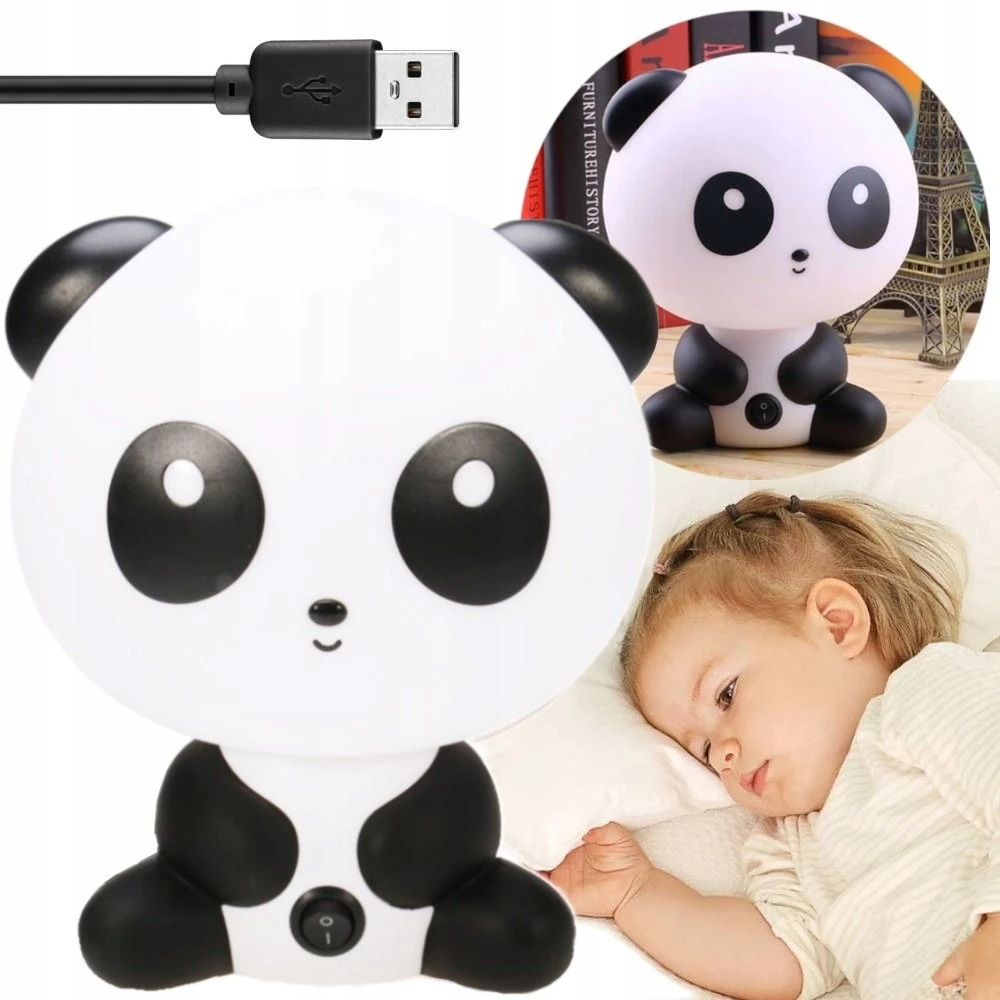 NAKTINIS LEMPAS VAIKAMS BERNIUKAI MERGAITĖS PANDA ANT STALO DOVANA 3D meškiukas