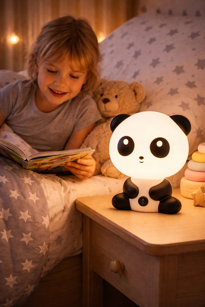 NAKTINIS LEMPAS VAIKAMS BERNIUKAI MERGAITĖS PANDA ANT STALO DOVANA 3D meškiukas