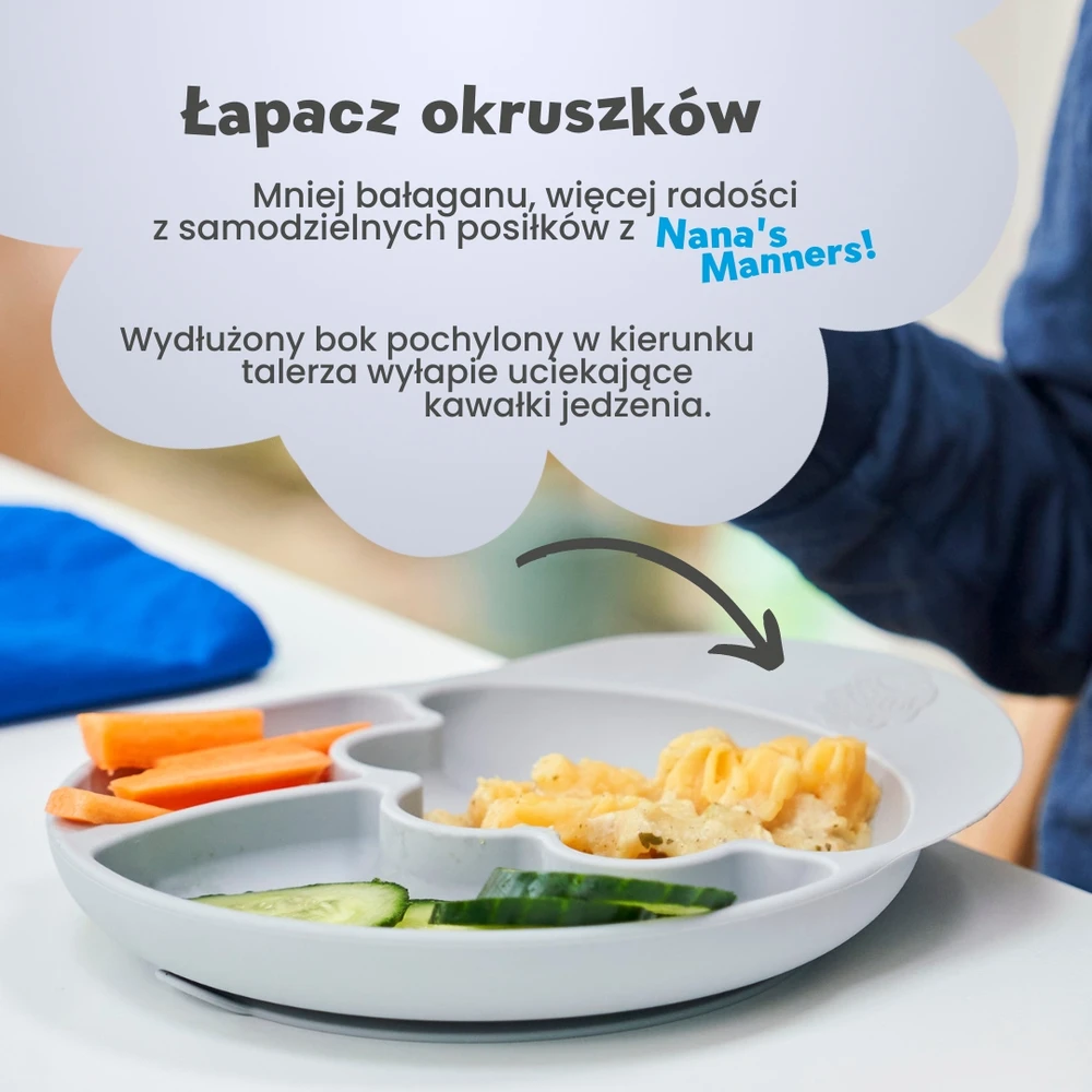 Nana's Manners Pilkas Silikoninė lėkštė su siurbtuku