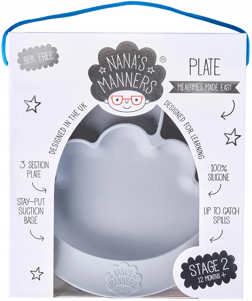 Nana's Manners Pilkas Silikoninė lėkštė su siurbtuku