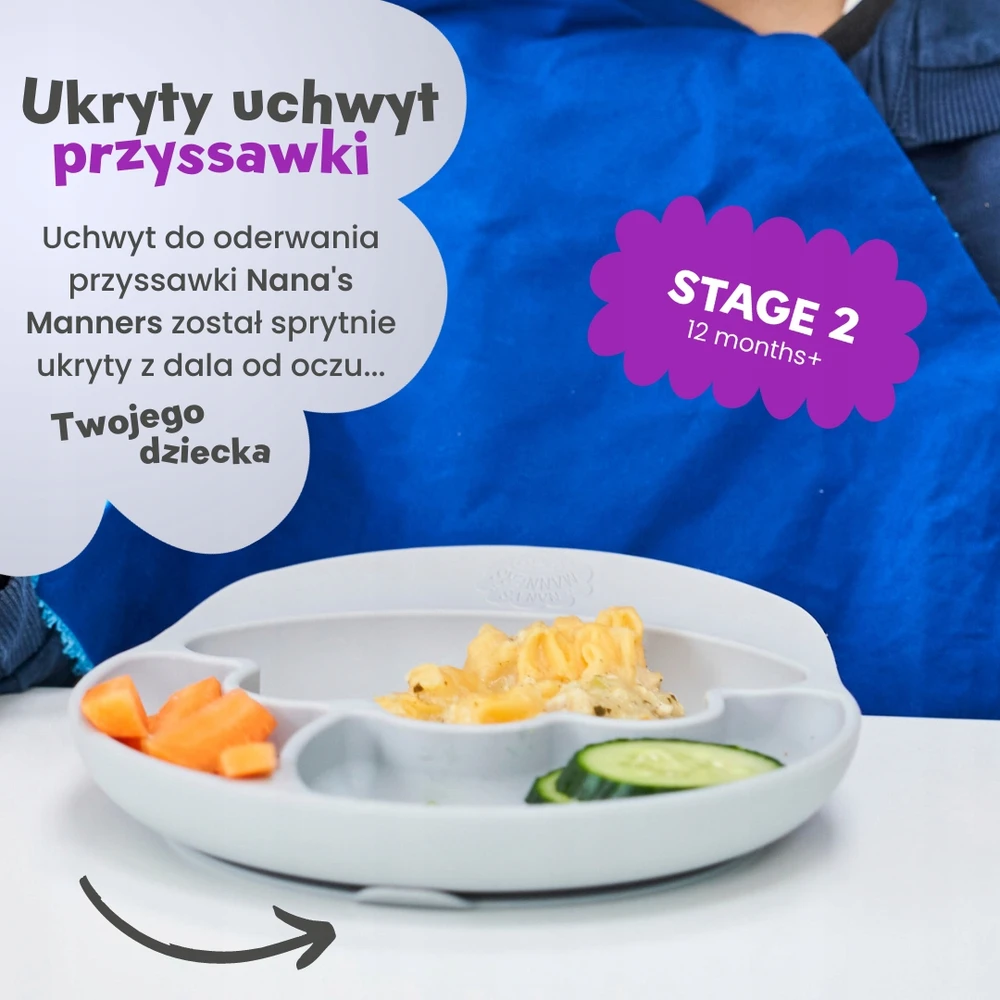 Nana's Manners Pilkas Silikoninė lėkštė su siurbtuku