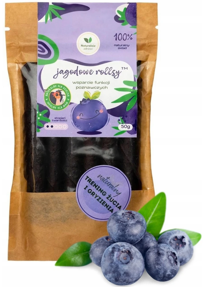 Naturalnie Zdrowi NATŪRALIAI SVEIKŲ VAISIŲ UŽKANDŽIAI BLUEBERRY VOLIUKAI KRAMTO TRENIRUOTĖS 50 g