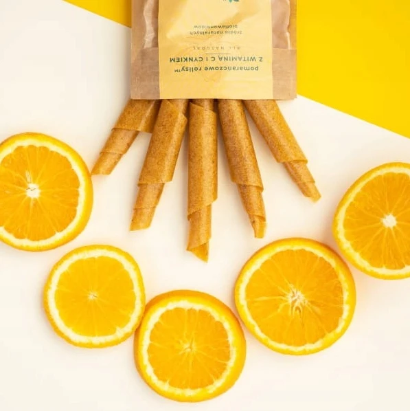 Naturalnie Zdrowi Naturally Healthy Oranžinis Rolls su vitaminu C ir cinko užkandis 50 g