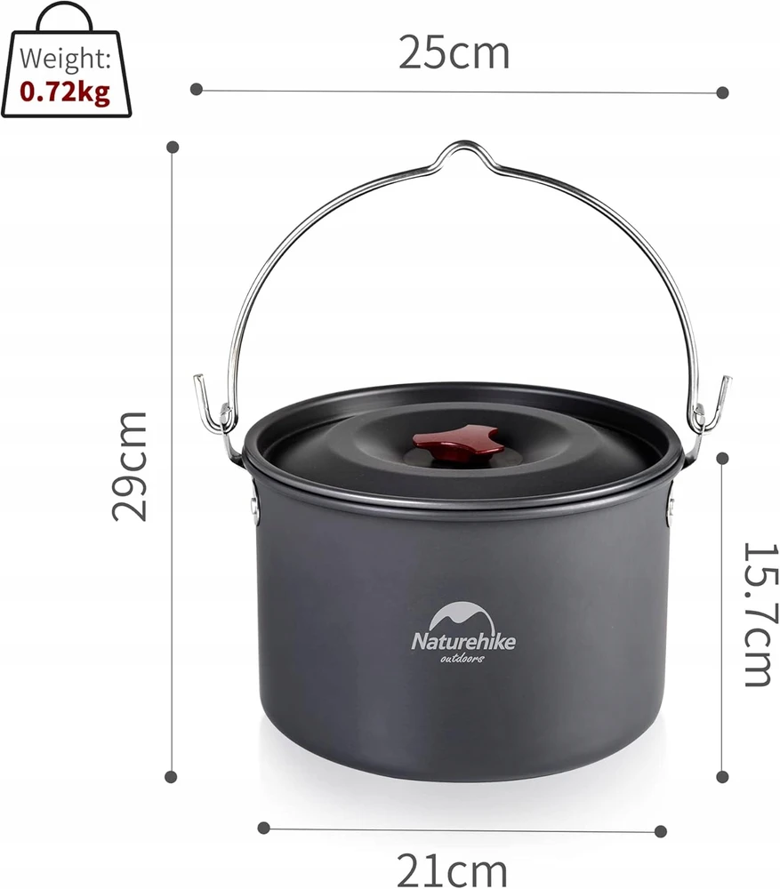 Naturehike NEŠIMASIS TURISTINIS PUODAS SU dangteliu 21cm 4000ml 1-6 ŽMONĖMS