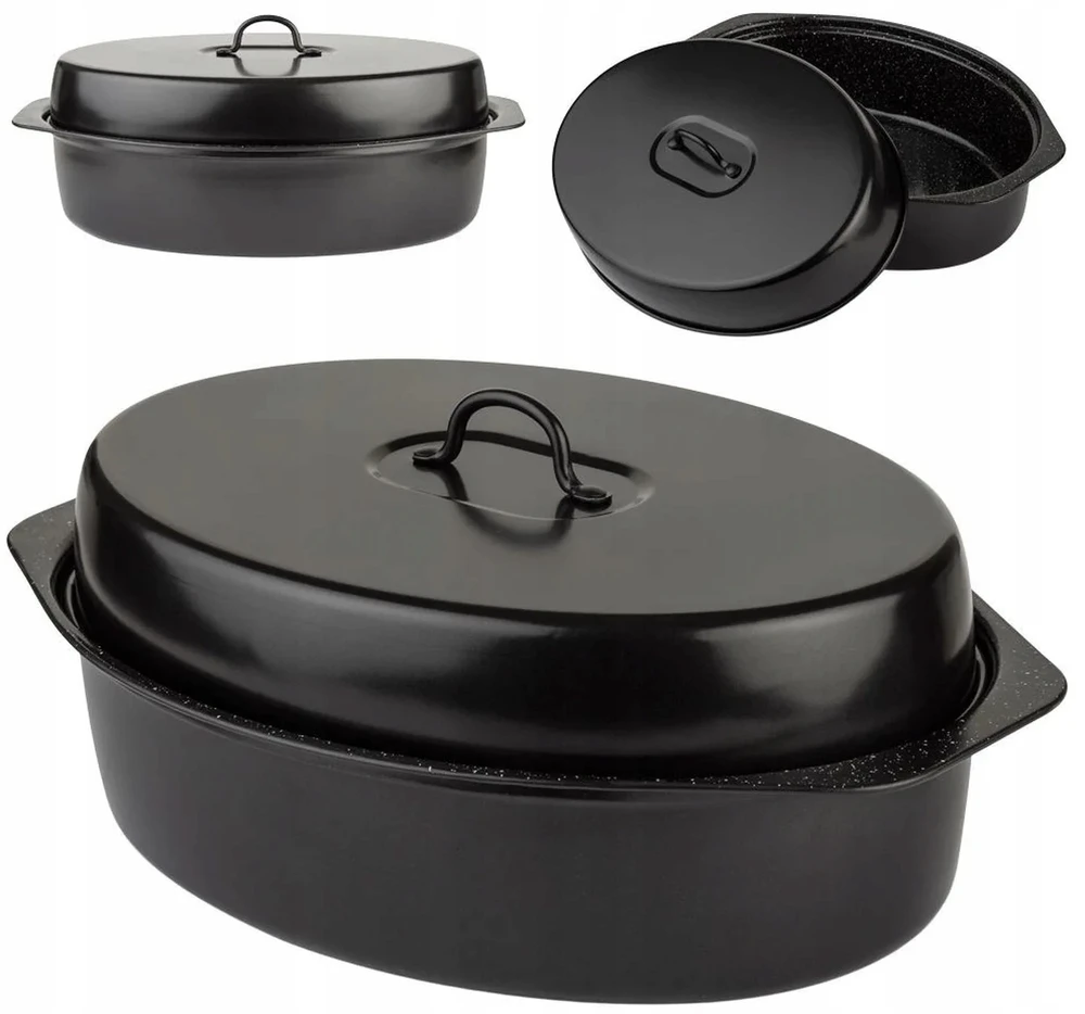 Nava Kepimo indas granitinė su dangčiu ovali NATURE 6,5 l, 42x29x17 cm
