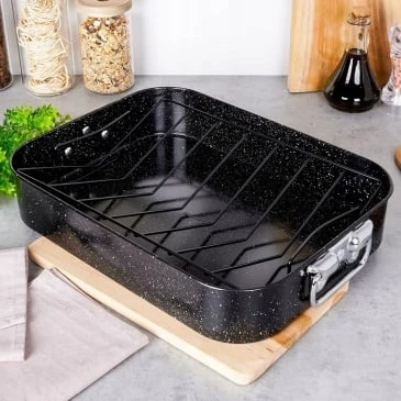 NAVA NATURE granitinė kepimo skarda 38 x 27,5 x 7 cm 8L su kepimo grotelėmis