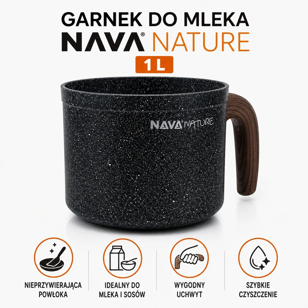 Nava Pieno puodas 1L nepridegantis granitinis puodas kiaušiniams