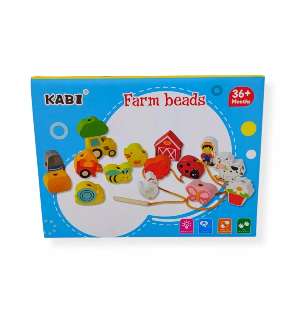 Nawlekanka drewniana Farma - 16 dalys Kabi vaikams 3+