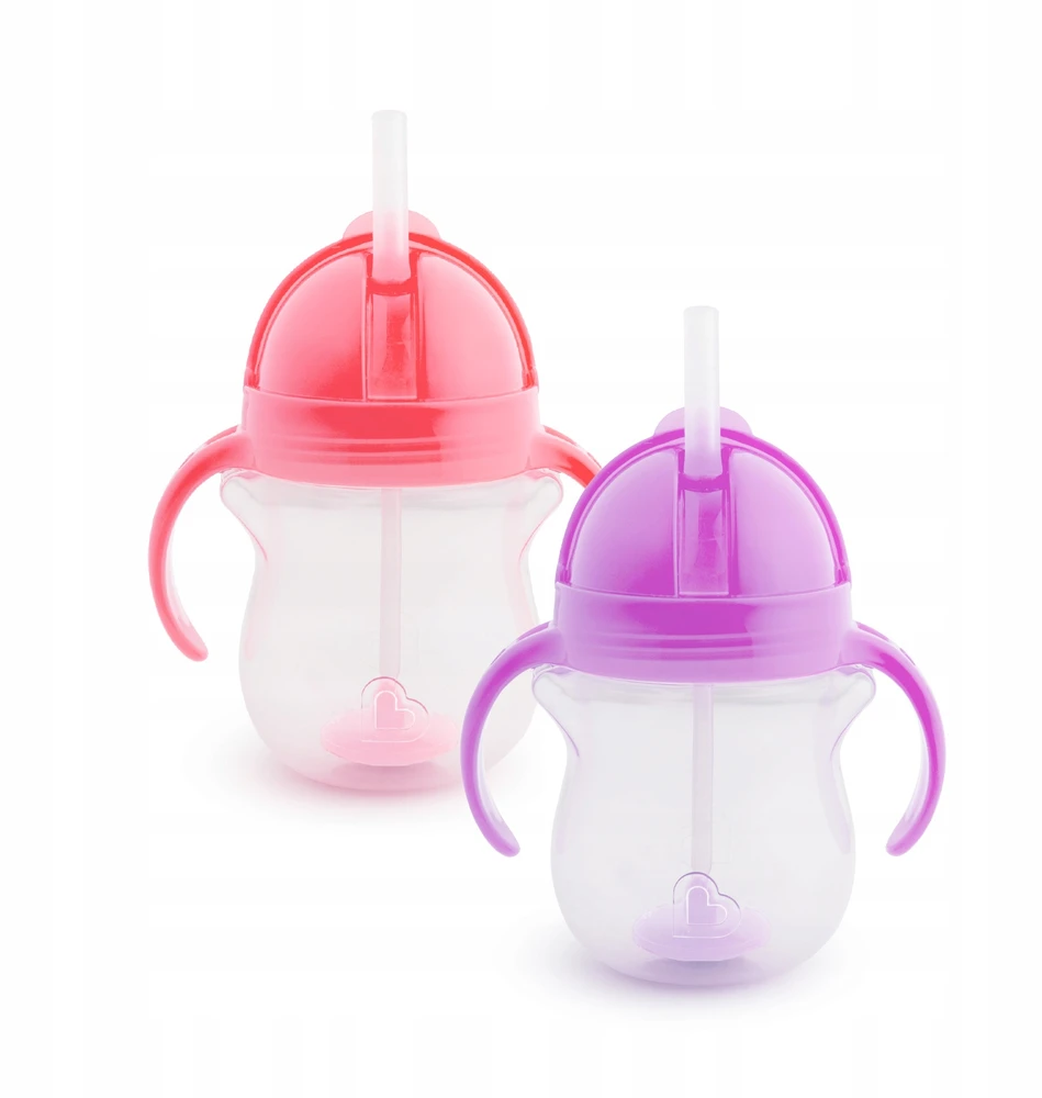 Neišsiliejantis puodelis su pasvertais šiaudeliais Munchkin rožinė/violetinė 207ml 2 vnt