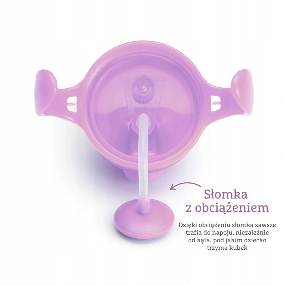Neišsiliejantis puodelis su pasvertais šiaudeliais Munchkin rožinė/violetinė 207ml 2 vnt