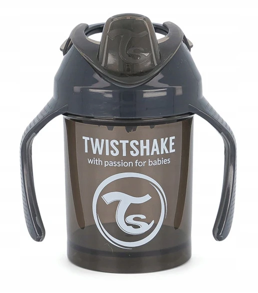 Neišsiliejantis puodelis su rankenėlėmis Twistshake Mini Cup, 230 ml, 4 mėn., juodas