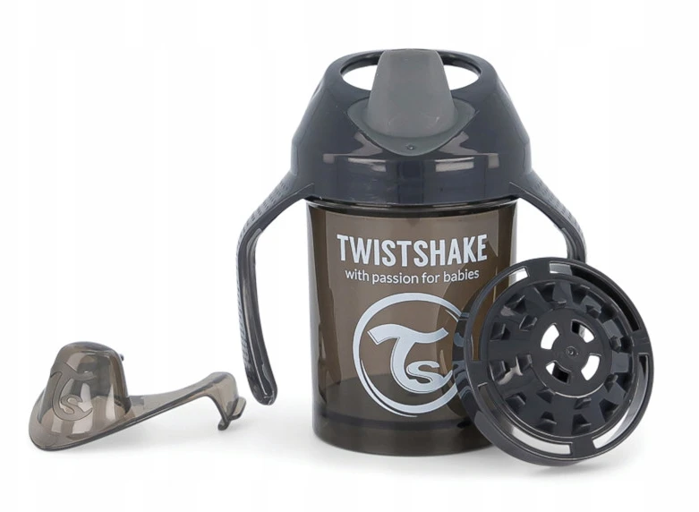 Neišsiliejantis puodelis su rankenėlėmis Twistshake Mini Cup, 230 ml, 4 mėn., juodas