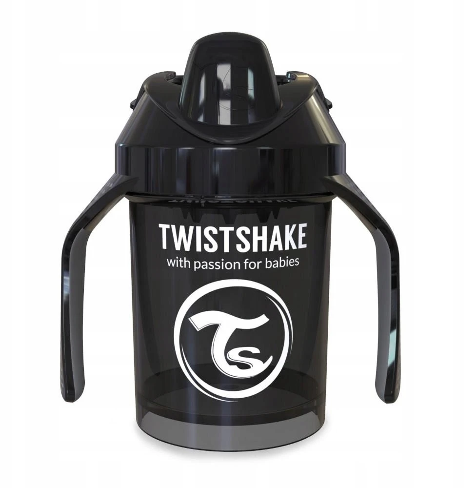 Neišsiliejantis puodelis su rankenėlėmis Twistshake Mini Cup, 230 ml, 4 mėn., juodas