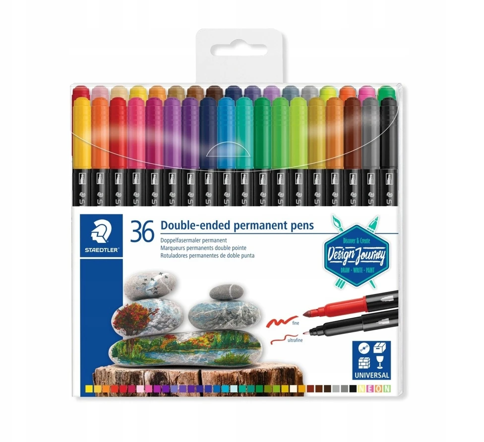 Neištrinami žymekliai - Staedtler - Daugiaspalviai - 36 žymeklių - Dviguba smaili ir itin smaili viršūnė - 3 mm