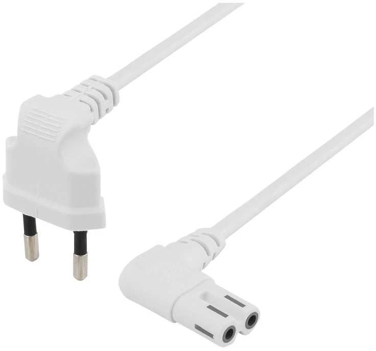 Neįžemintas įrenginio laidas DELTACO skirtas prijungti prie įrenginio ir sieninio lizdo, 3 m, kampinis CEE 7/16 į kampinį IEC 60320 C7, maks. 250 V 2,5 A, baltas / DEL-109BU
