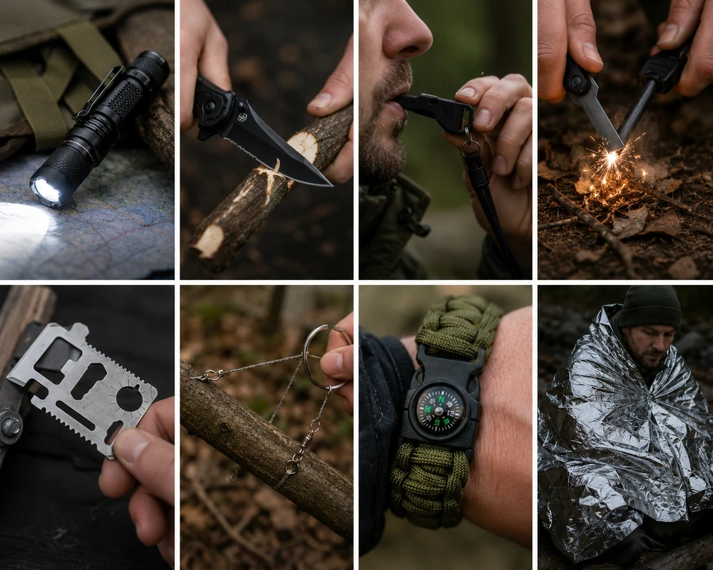 Nela-Styl MILITARY SURVIVAL MEGA SURVIVAL KIT 32in1 Kompaso kišeninio peilio gelbėjimo antklodė