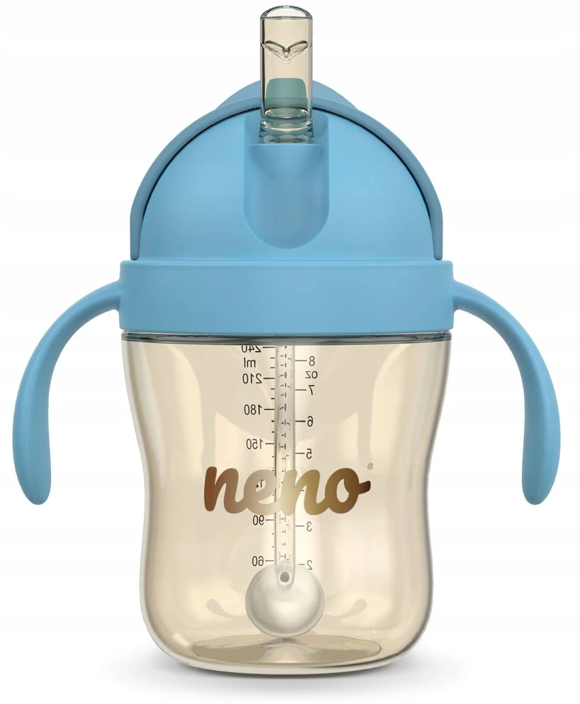 NENO BEBESITO Mėlynas VAIKŲ BUTELIUKAS SU ŠIAUDU IR SVORIU 240ml