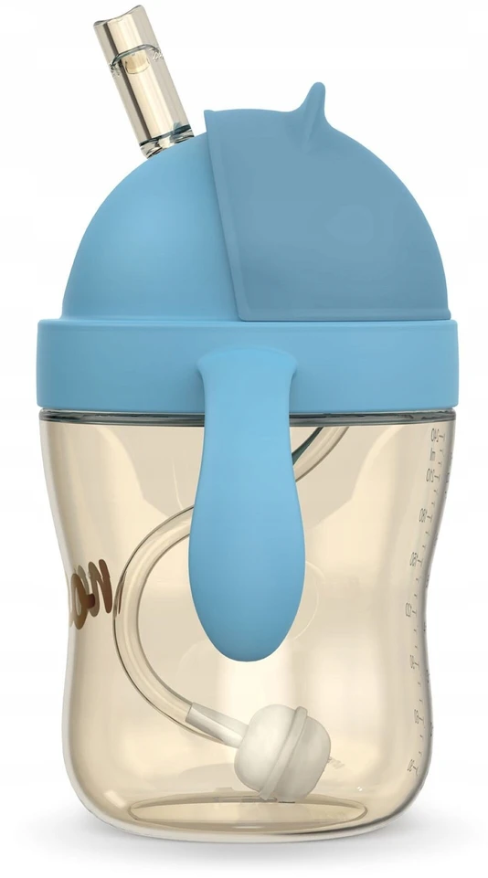 NENO BEBESITO Mėlynas VAIKŲ BUTELIUKAS SU ŠIAUDU IR SVORIU 240ml