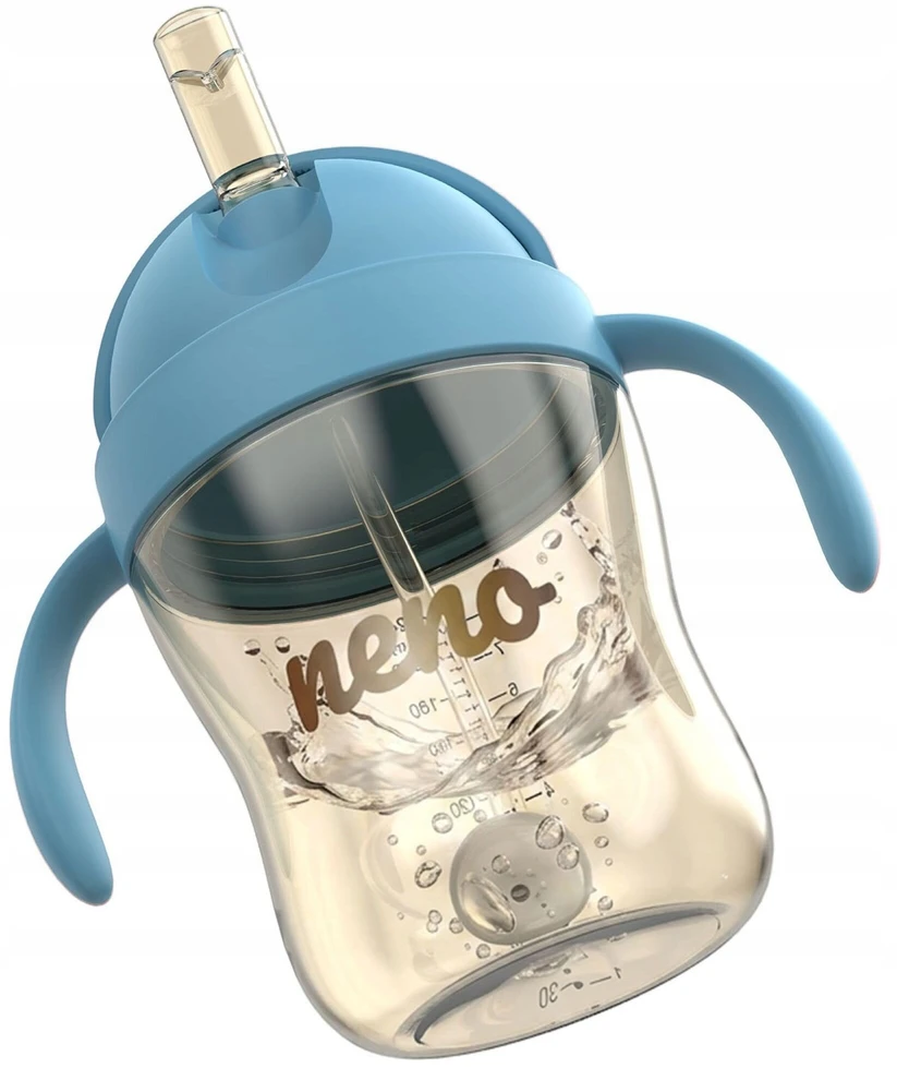 NENO BEBESITO Mėlynas VAIKŲ BUTELIUKAS SU ŠIAUDU IR SVORIU 240ml