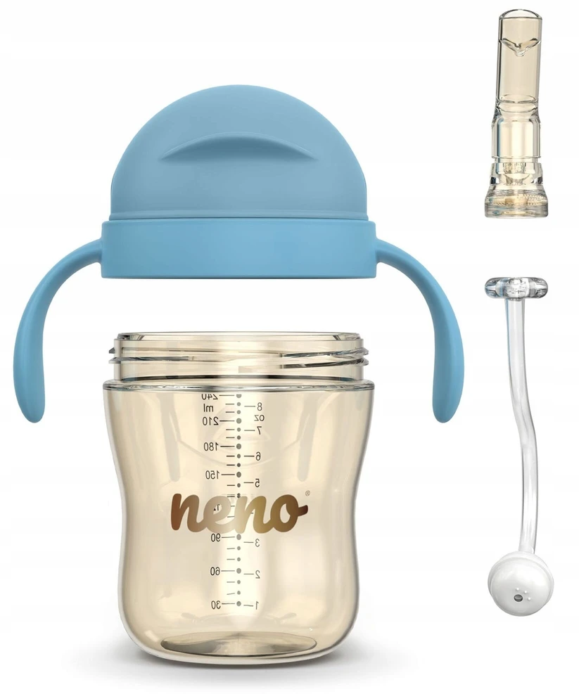 NENO BEBESITO Mėlynas VAIKŲ BUTELIUKAS SU ŠIAUDU IR SVORIU 240ml