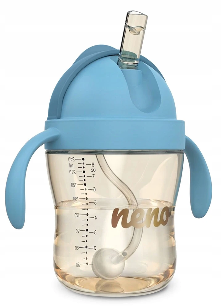 NENO BEBESITO Mėlynas VAIKŲ BUTELIUKAS SU ŠIAUDU IR SVORIU 240ml