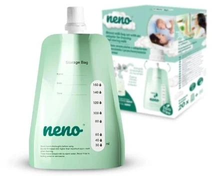 Neno Motinos pieno maišeliai su adapteriu pienui šaldyti ir laikyti, 20 vnt