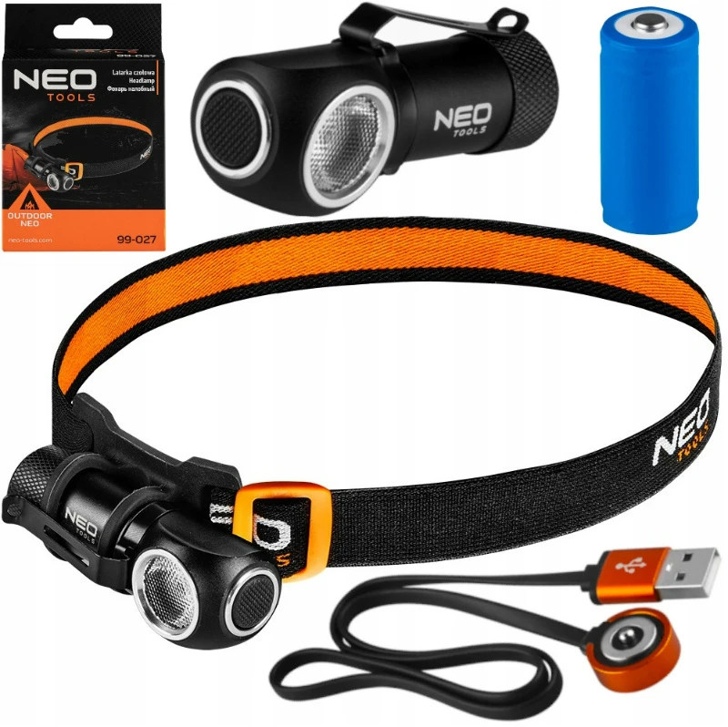 Neo Tools Žibintuvėlis, Įkraunamas priekinis žibintas, 600 lm, USB magnetinis įkrovimas, CREE XPG3 LED