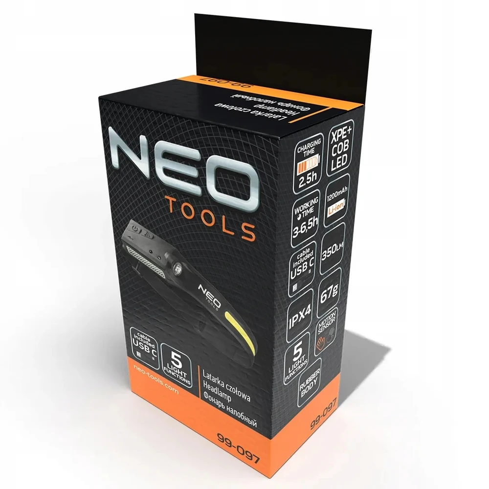 Neo Tools Neo akumuliatorinis LED žibintuvėlis ant galvos 99-097