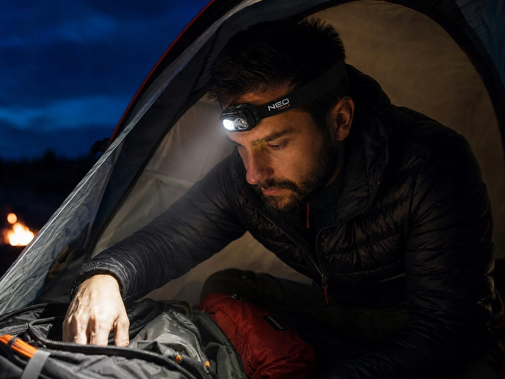 Neo Tools NEO PAKRAUJAMAS PRIEKINIS ŽIBINTAS GALINGAS XPT LED 1200mAH USB-C JUDĖJIMO JETUVAS