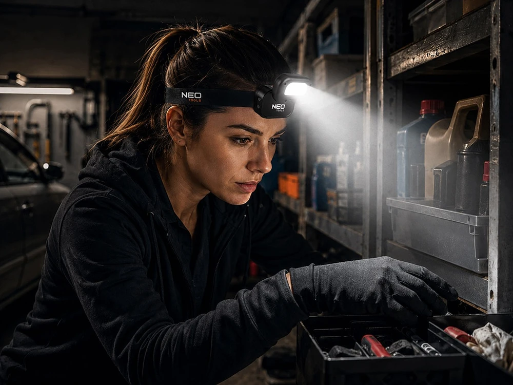 Neo Tools NEO PAKRAUJAMAS PRIEKINIS ŽIBINTAS GALINGAS XPT LED 1200mAH USB-C JUDĖJIMO JETUVAS