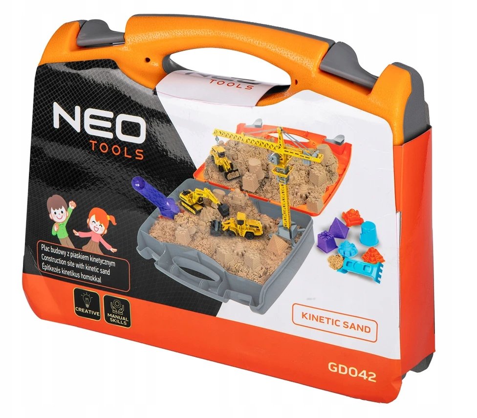 „Neo Tools“ statybvietės kinetinis smėlis, žaislas su lagaminu