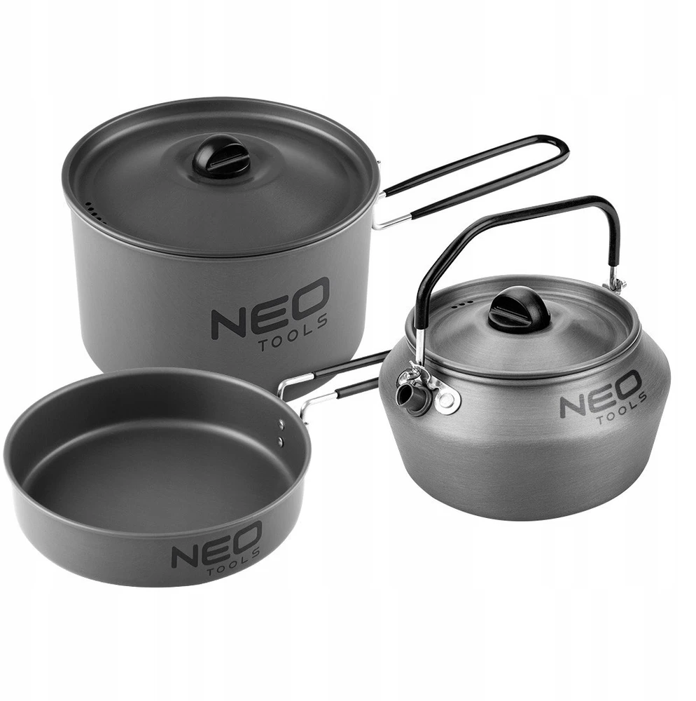 NEO TOOLS TURISTINĖS INDIVIDUALIŲ RINKINYS KEMPINGAS PUODAS FRY POT VIRDULIS 3 viename