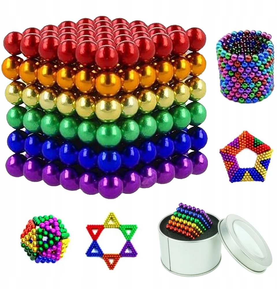 Neocube magnetiniai blokeliai 3D rutuliukai 5mm Vaivorykštė Spalvingas žaislas 216 vnt.