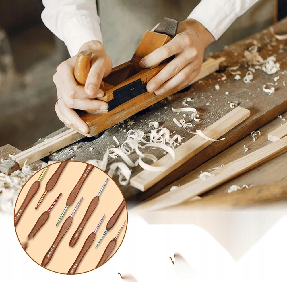 NĖRIMO KABILLIAI 9 Vnt. MEDINIŲ ALIUMINIO ERGONOMIKŲ RANKENŲ RINKINYS