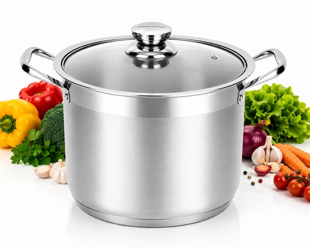 NERŪDIJANČIO PLIENO PUODAS 12L GASTRO INDUKCINIS 28CM AUKŠTAS DIDELIS ROSSNERIS