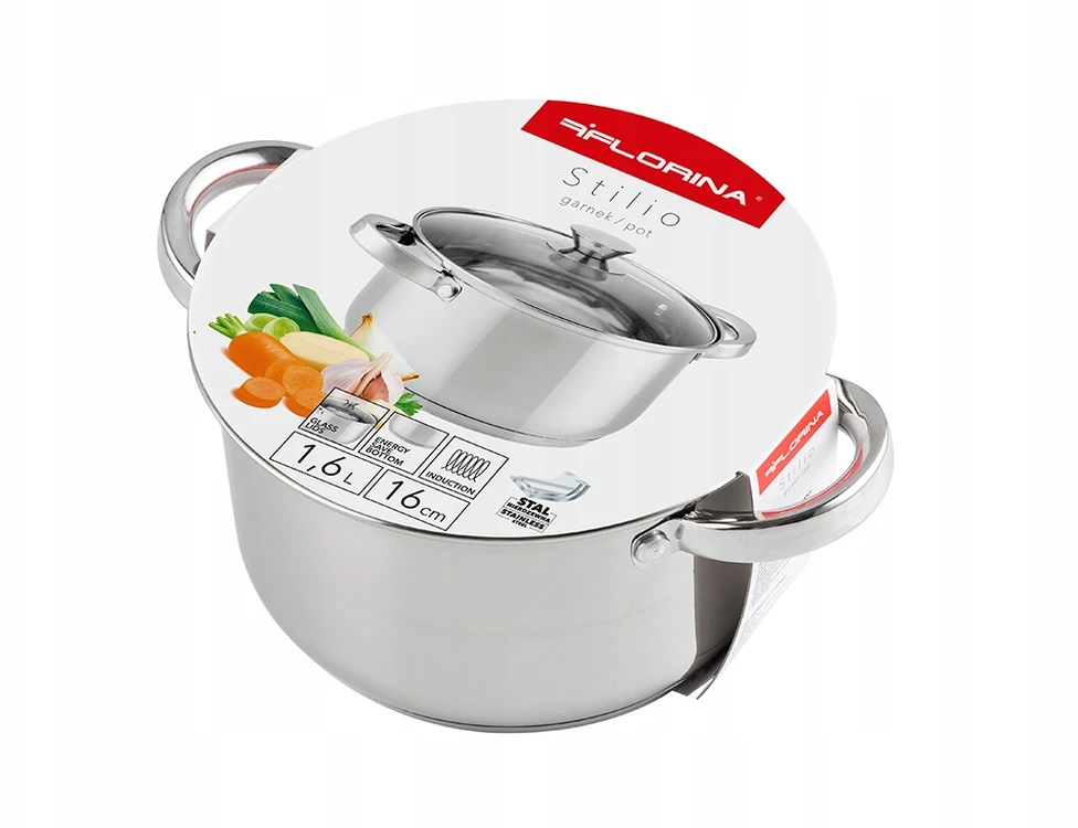 Nerūdijančio plieno puodas Florina Stilio 16 cm 1,6 l su dangteliu dujų indukcija
