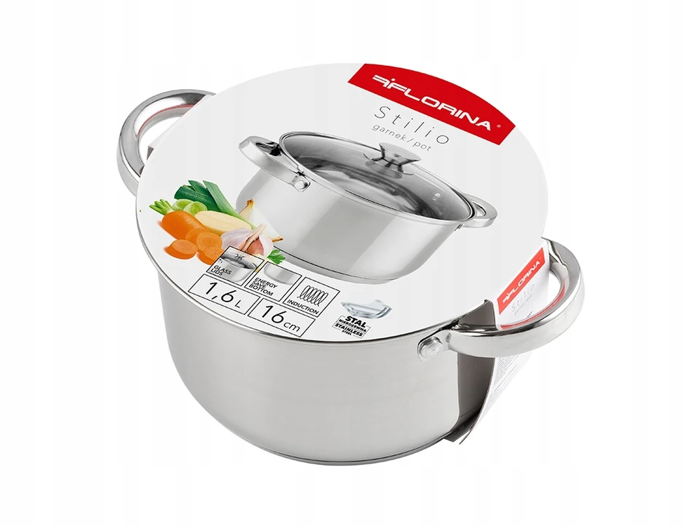 Nerūdijančio plieno puodas Florina Stilio 16 cm 1,6 l su dangteliu dujų indukcija