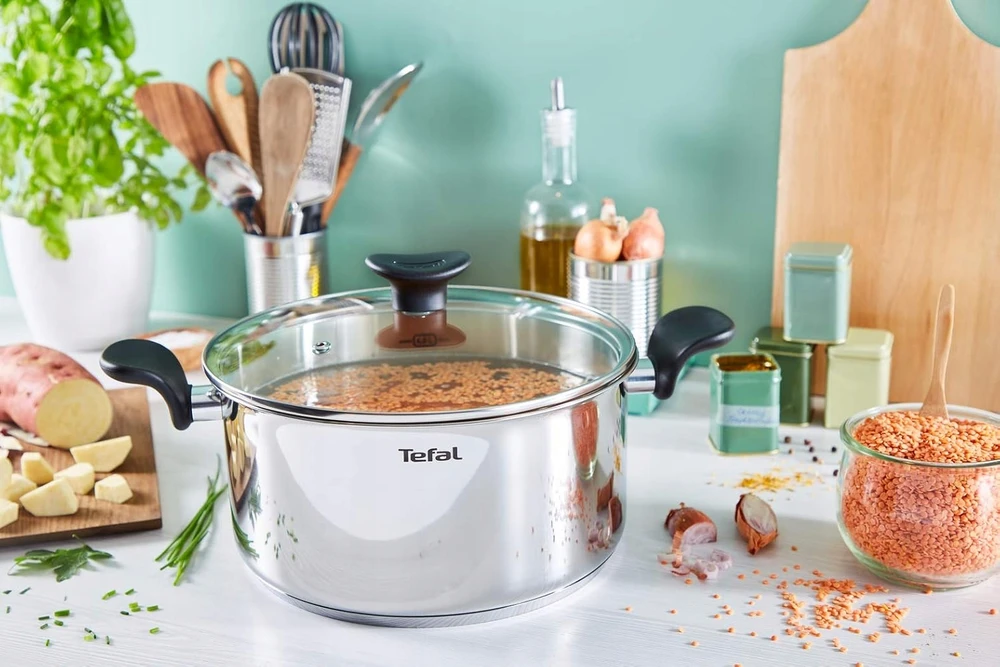 Nerūdijančio plieno puodas + stiklinis dangtis 24 cm pirminis E3084604 Tefal
