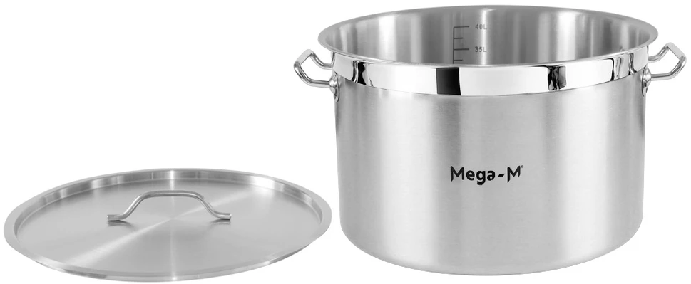 Nerūdijančio plieno puodas su dangčiu, 44l skersmens. 45 cm vidutinis Mega-M PRO