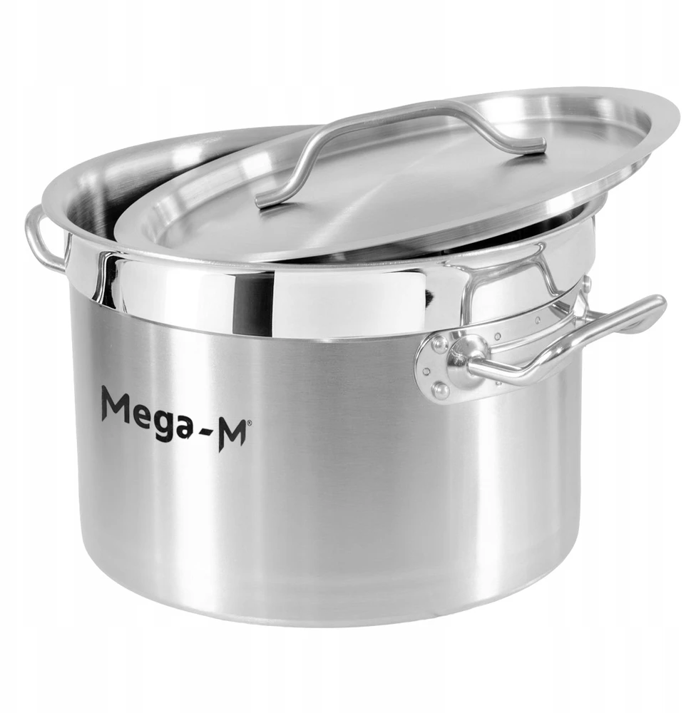Nerūdijančio plieno puodas su dangčiu, 8l, skersmuo 28 cm, žemas Mega-M PRO