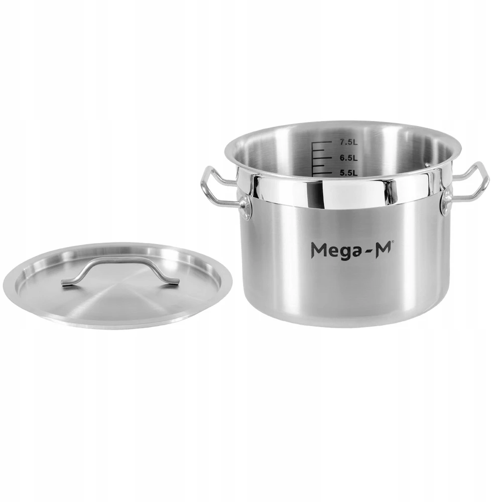 Nerūdijančio plieno puodas su dangčiu, 8l, skersmuo 28 cm, žemas Mega-M PRO