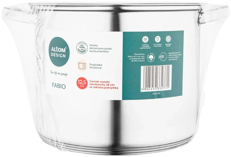 Nerūdijančio plieno puodas. su dangteliu Aukštas 12,5 l 28 cm FABIO Altom Design