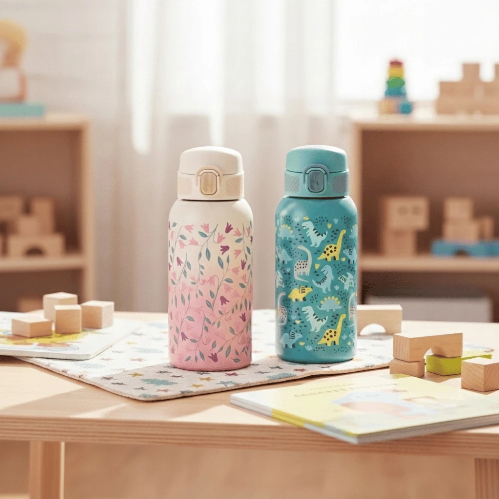 Nerūdijančio plieno termo butelis su šiaudeliais 500ml Dinosaurs Petite&Mars