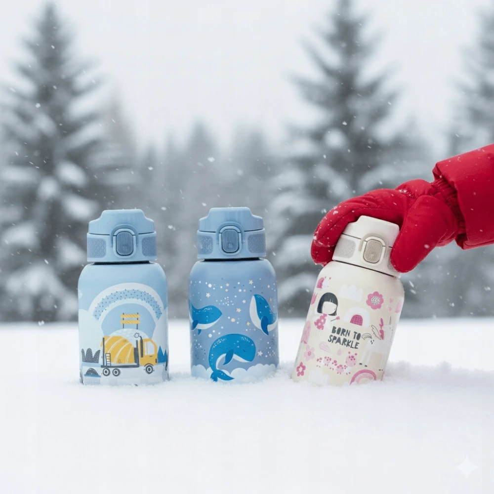 Nerūdijančio plieno termo butelis su šiaudeliais, 350ml. PETITE&MARS statyba