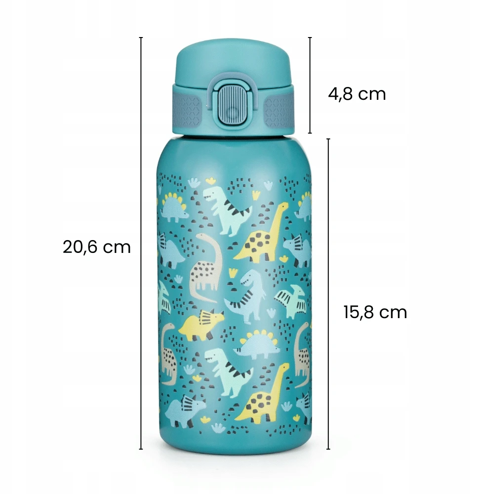 Nerūdijančio plieno termo butelis su šiaudeliais 500ml Dinosaurs Petite&Mars